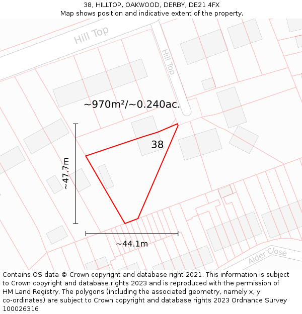 38, HILLTOP, OAKWOOD, DERBY, DE21 4FX: Plot and title map