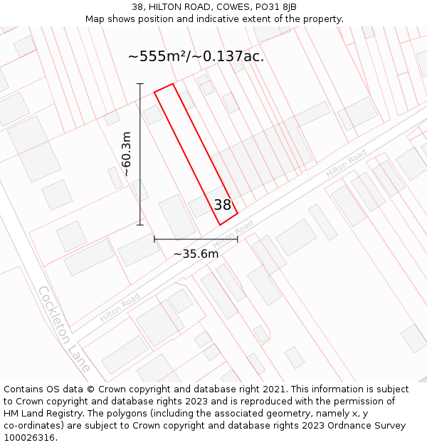 38, HILTON ROAD, COWES, PO31 8JB: Plot and title map