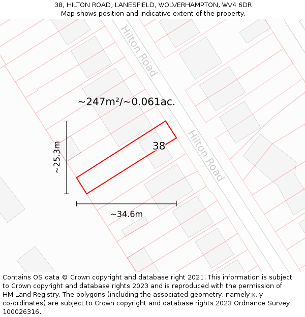 38, HILTON ROAD, LANESFIELD, WOLVERHAMPTON, WV4 6DR: Plot and title map