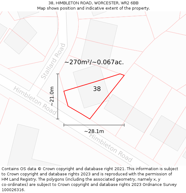 38, HIMBLETON ROAD, WORCESTER, WR2 6BB: Plot and title map