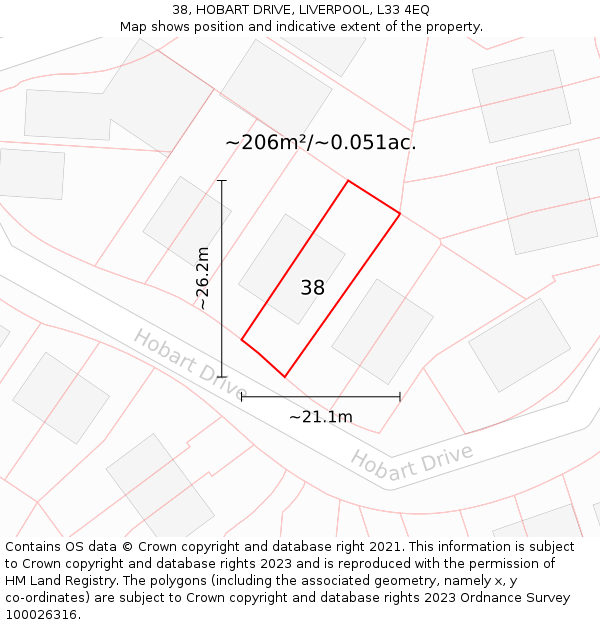 38, HOBART DRIVE, LIVERPOOL, L33 4EQ: Plot and title map