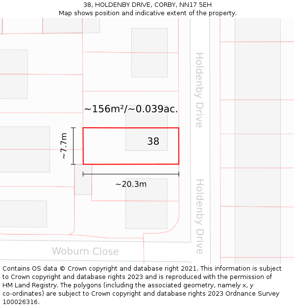 38, HOLDENBY DRIVE, CORBY, NN17 5EH: Plot and title map