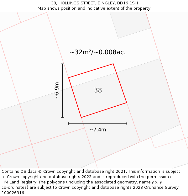 38, HOLLINGS STREET, BINGLEY, BD16 1SH: Plot and title map