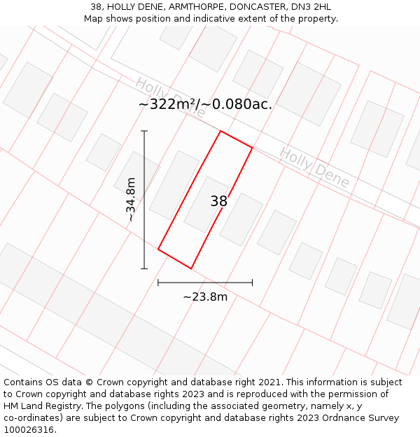 38, HOLLY DENE, ARMTHORPE, DONCASTER, DN3 2HL: Plot and title map