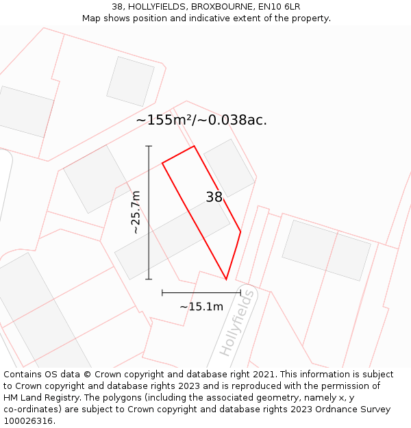 38, HOLLYFIELDS, BROXBOURNE, EN10 6LR: Plot and title map