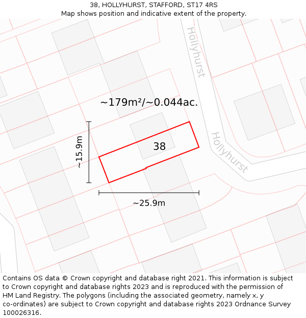 38, HOLLYHURST, STAFFORD, ST17 4RS: Plot and title map