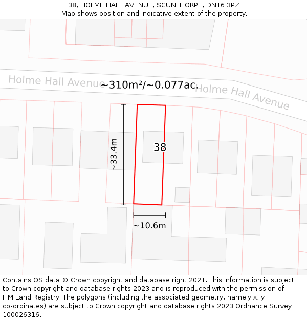 38, HOLME HALL AVENUE, SCUNTHORPE, DN16 3PZ: Plot and title map