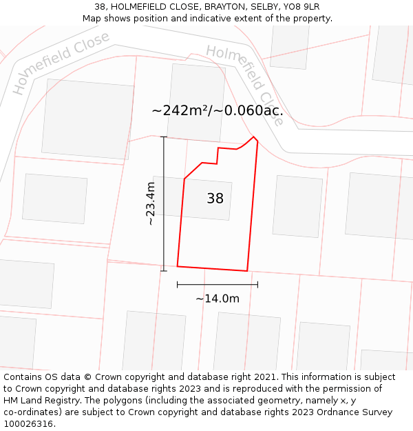 38, HOLMEFIELD CLOSE, BRAYTON, SELBY, YO8 9LR: Plot and title map