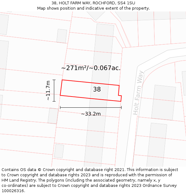 38, HOLT FARM WAY, ROCHFORD, SS4 1SU: Plot and title map