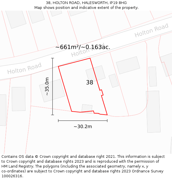 38, HOLTON ROAD, HALESWORTH, IP19 8HG: Plot and title map