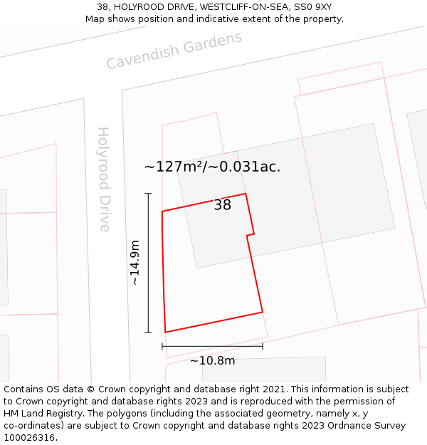 38, HOLYROOD DRIVE, WESTCLIFF-ON-SEA, SS0 9XY: Plot and title map