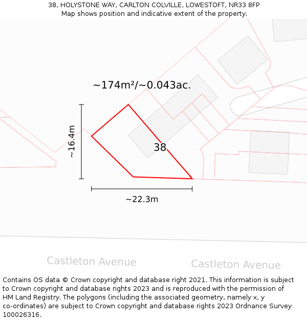 38, HOLYSTONE WAY, CARLTON COLVILLE, LOWESTOFT, NR33 8FP: Plot and title map