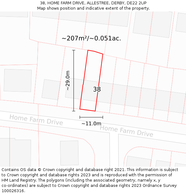 38, HOME FARM DRIVE, ALLESTREE, DERBY, DE22 2UP: Plot and title map