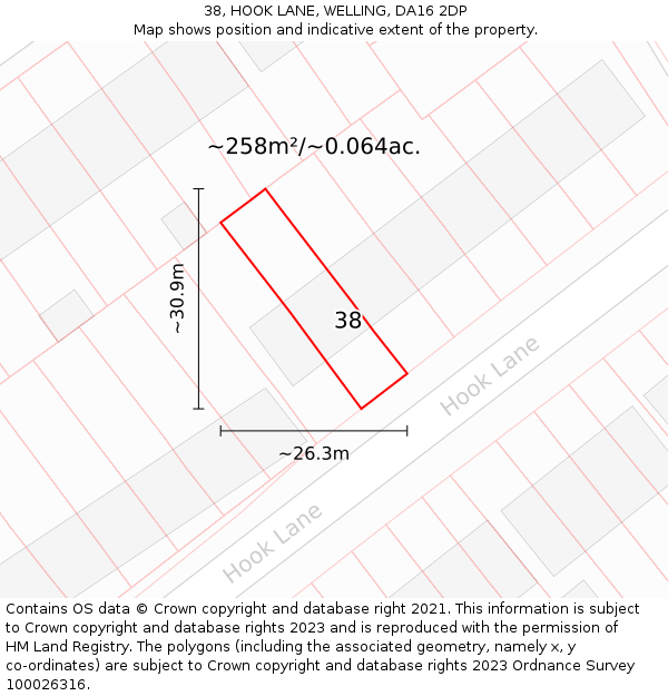 38, HOOK LANE, WELLING, DA16 2DP: Plot and title map