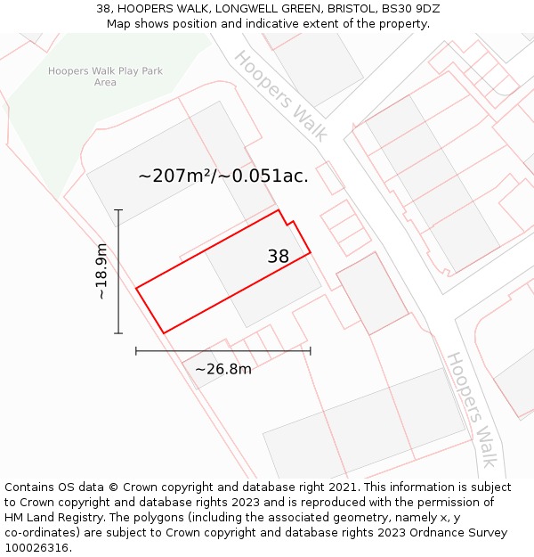 38, HOOPERS WALK, LONGWELL GREEN, BRISTOL, BS30 9DZ: Plot and title map