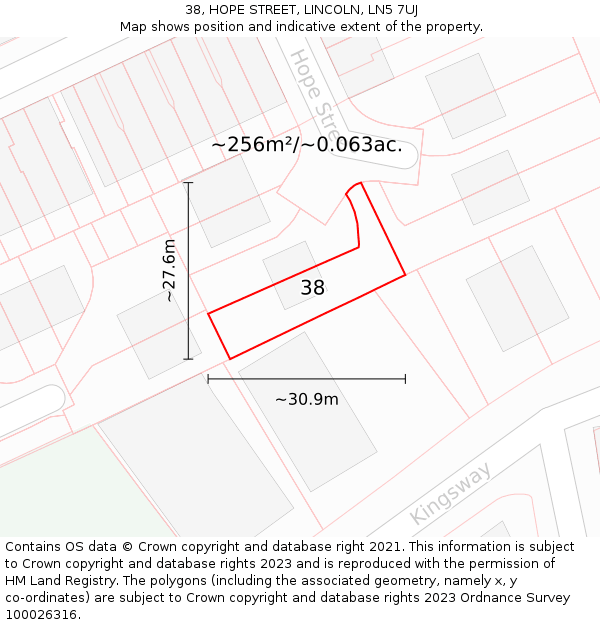 38, HOPE STREET, LINCOLN, LN5 7UJ: Plot and title map
