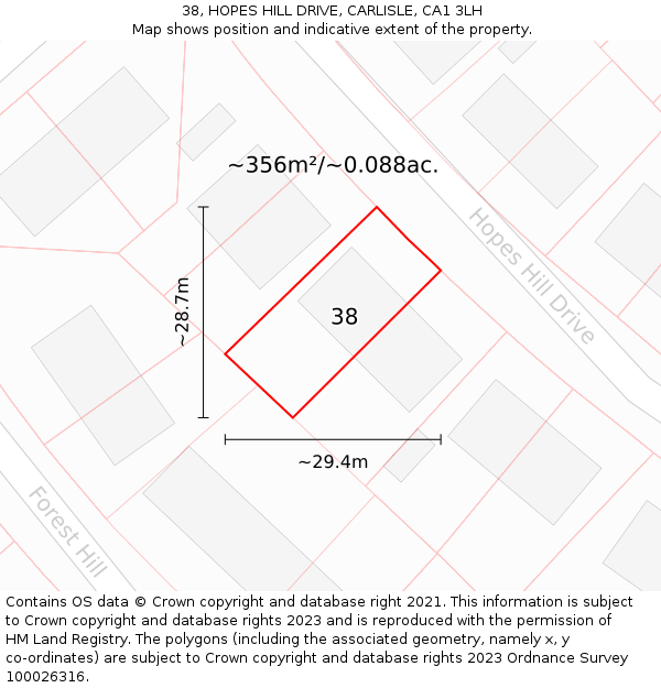 38, HOPES HILL DRIVE, CARLISLE, CA1 3LH: Plot and title map