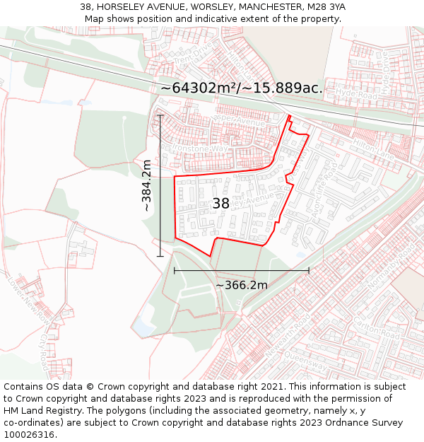 38, HORSELEY AVENUE, WORSLEY, MANCHESTER, M28 3YA: Plot and title map