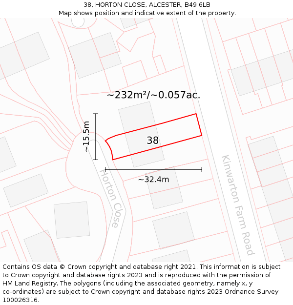 38, HORTON CLOSE, ALCESTER, B49 6LB: Plot and title map