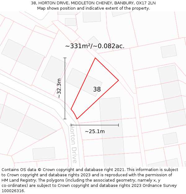 38, HORTON DRIVE, MIDDLETON CHENEY, BANBURY, OX17 2LN: Plot and title map