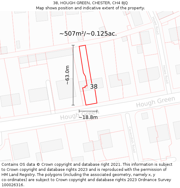 38, HOUGH GREEN, CHESTER, CH4 8JQ: Plot and title map