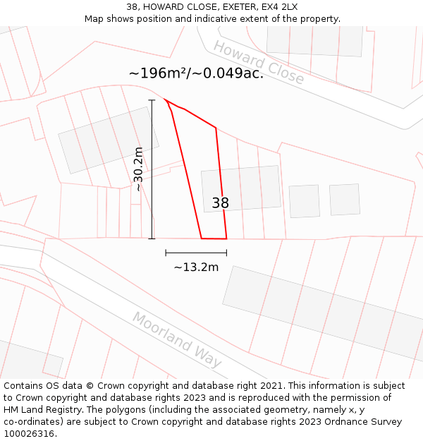 38, HOWARD CLOSE, EXETER, EX4 2LX: Plot and title map