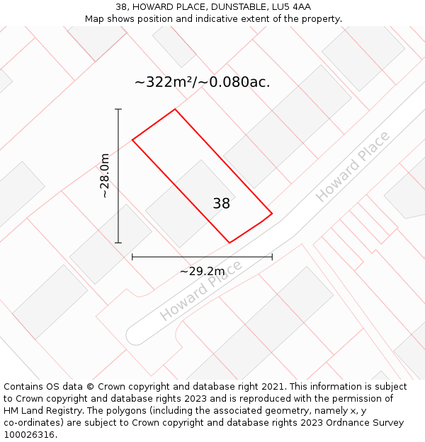 38, HOWARD PLACE, DUNSTABLE, LU5 4AA: Plot and title map