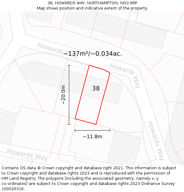 38, HOWARDS WAY, NORTHAMPTON, NN3 6RP: Plot and title map