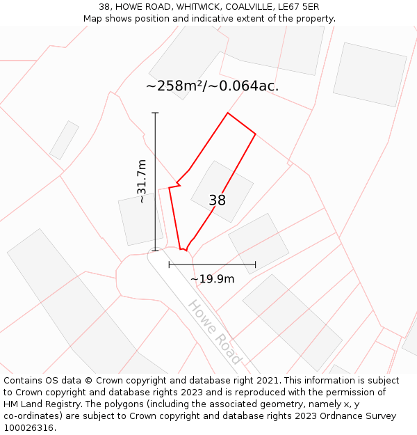 38, HOWE ROAD, WHITWICK, COALVILLE, LE67 5ER: Plot and title map