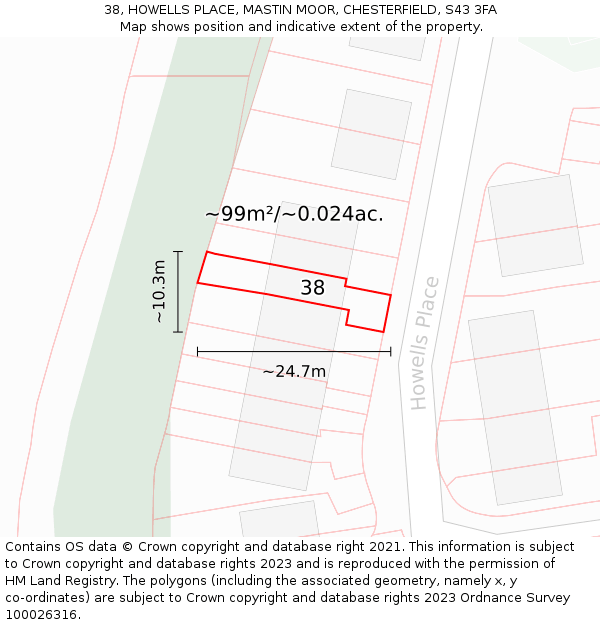 38, HOWELLS PLACE, MASTIN MOOR, CHESTERFIELD, S43 3FA: Plot and title map