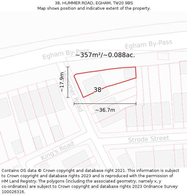 38, HUMMER ROAD, EGHAM, TW20 9BS: Plot and title map