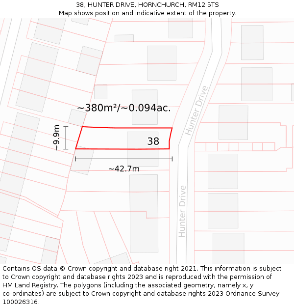 38, HUNTER DRIVE, HORNCHURCH, RM12 5TS: Plot and title map