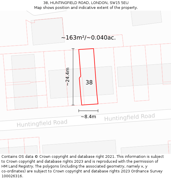 38, HUNTINGFIELD ROAD, LONDON, SW15 5EU: Plot and title map