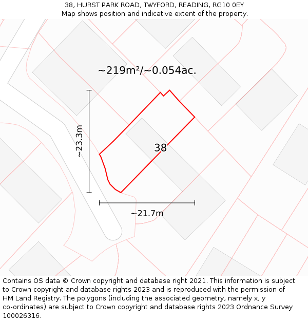 38, HURST PARK ROAD, TWYFORD, READING, RG10 0EY: Plot and title map