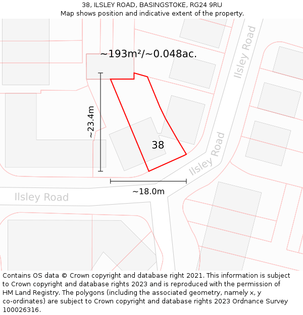 38, ILSLEY ROAD, BASINGSTOKE, RG24 9RU: Plot and title map