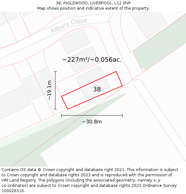 38, INGLEWOOD, LIVERPOOL, L12 0NP: Plot and title map