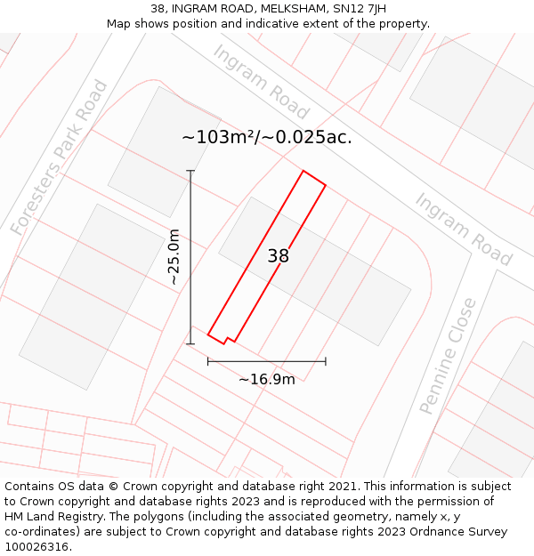 38, INGRAM ROAD, MELKSHAM, SN12 7JH: Plot and title map