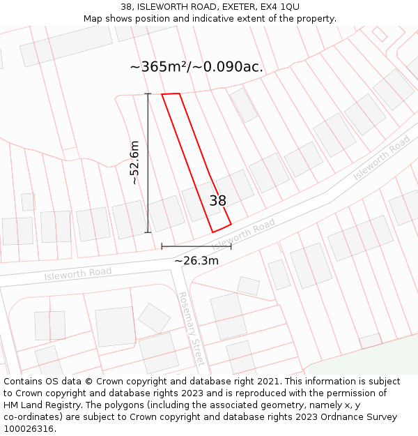 38, ISLEWORTH ROAD, EXETER, EX4 1QU: Plot and title map