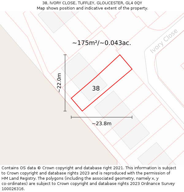 38, IVORY CLOSE, TUFFLEY, GLOUCESTER, GL4 0QY: Plot and title map