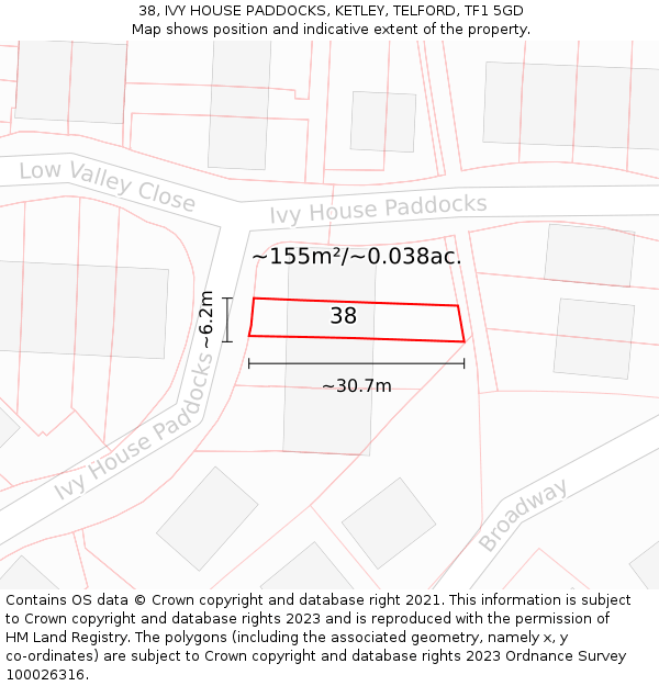 38, IVY HOUSE PADDOCKS, KETLEY, TELFORD, TF1 5GD: Plot and title map