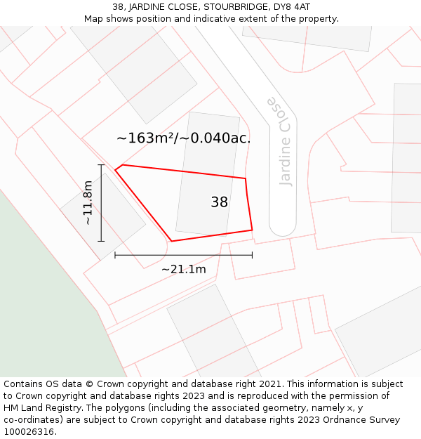 38, JARDINE CLOSE, STOURBRIDGE, DY8 4AT: Plot and title map