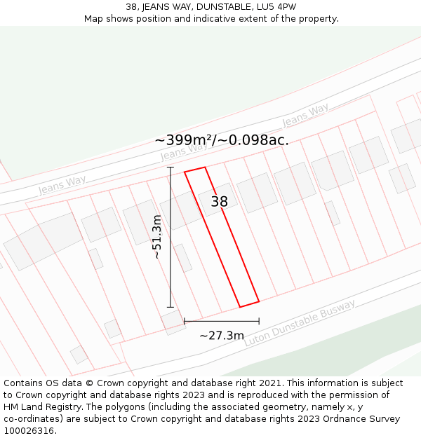 38, JEANS WAY, DUNSTABLE, LU5 4PW: Plot and title map