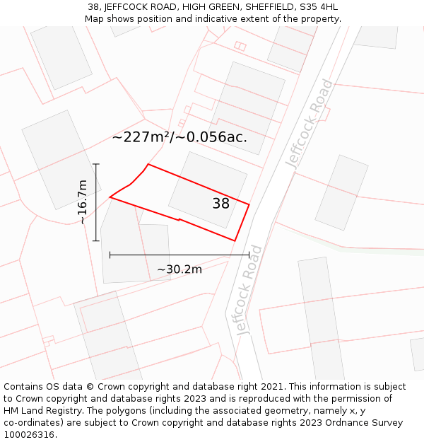 38, JEFFCOCK ROAD, HIGH GREEN, SHEFFIELD, S35 4HL: Plot and title map