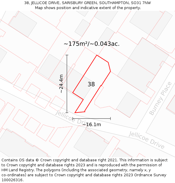 38, JELLICOE DRIVE, SARISBURY GREEN, SOUTHAMPTON, SO31 7NW: Plot and title map
