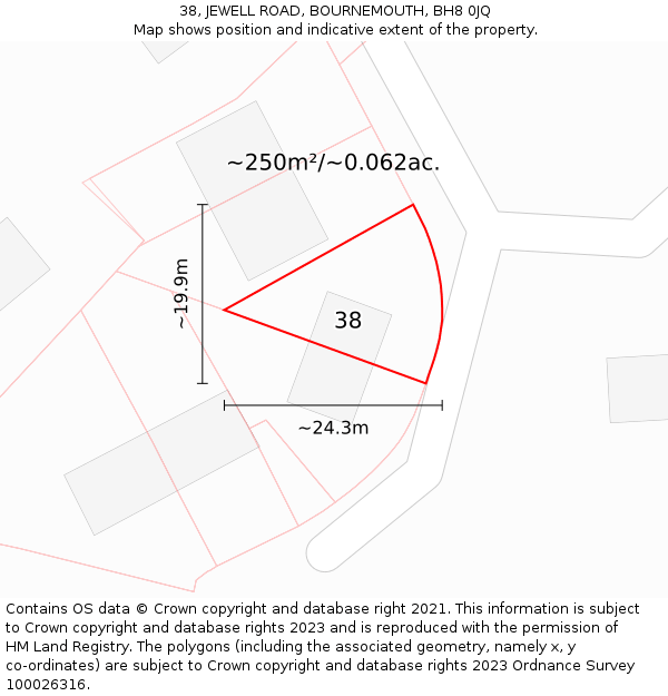 38, JEWELL ROAD, BOURNEMOUTH, BH8 0JQ: Plot and title map