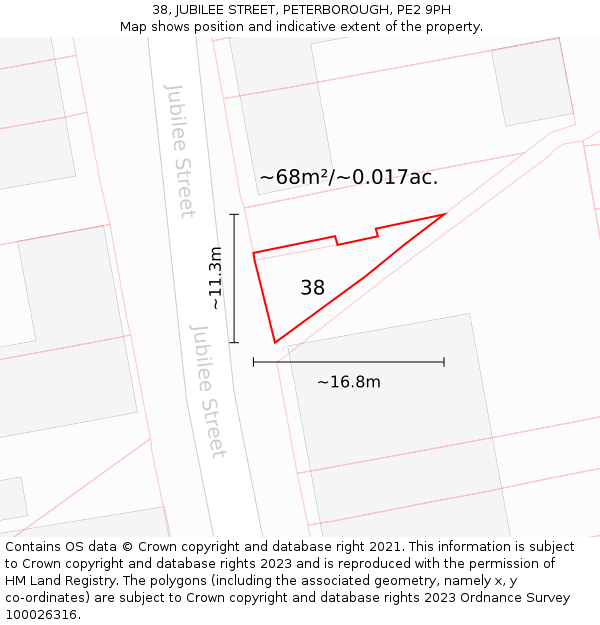 38, JUBILEE STREET, PETERBOROUGH, PE2 9PH: Plot and title map