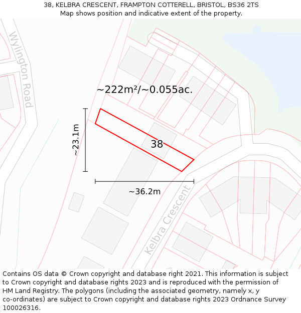 38, KELBRA CRESCENT, FRAMPTON COTTERELL, BRISTOL, BS36 2TS: Plot and title map