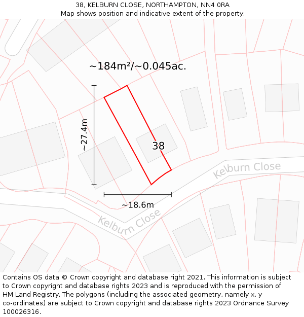 38, KELBURN CLOSE, NORTHAMPTON, NN4 0RA: Plot and title map