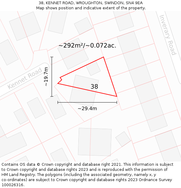 38, KENNET ROAD, WROUGHTON, SWINDON, SN4 9EA: Plot and title map