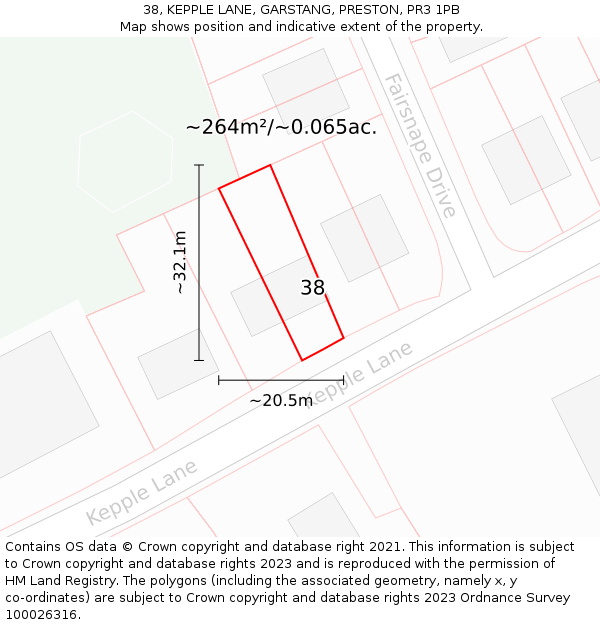 38, KEPPLE LANE, GARSTANG, PRESTON, PR3 1PB: Plot and title map